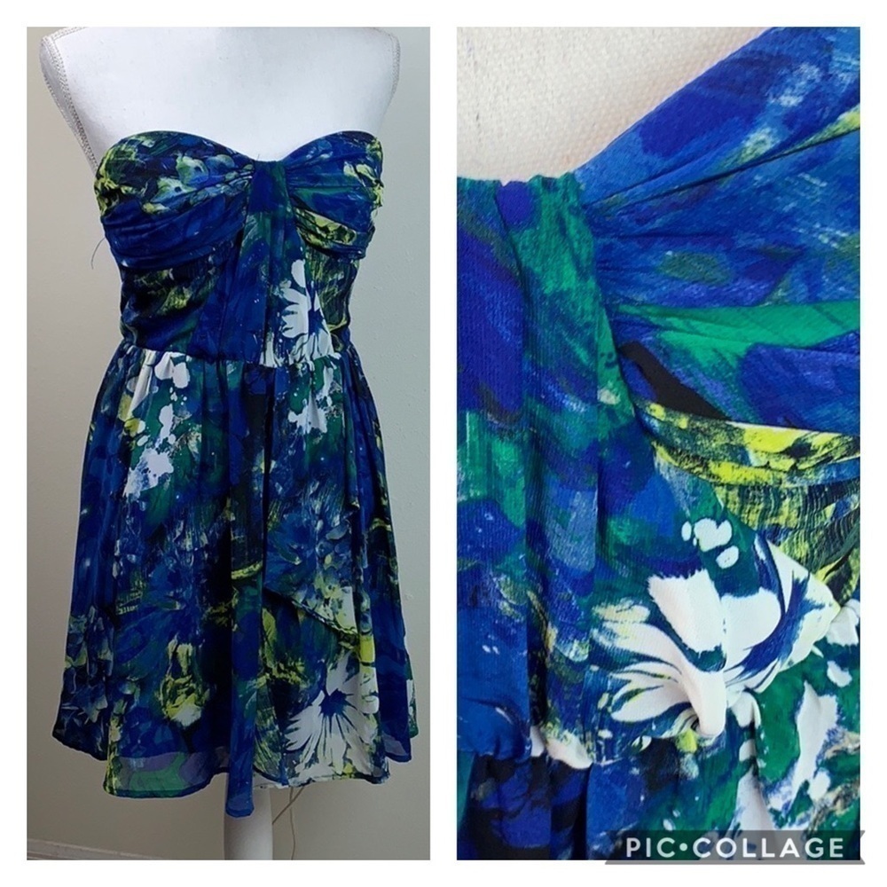 XOXO strapless chiffon floral party dress EUC 9/10